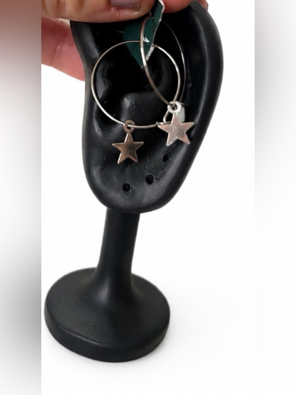 Silvertone Star Charm Hoop Earrings Minimalist Celestial Dangle
